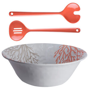 Ensaladera Melamina Con Cubiertos Harmony – Coral, Set 3 P